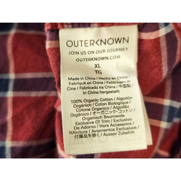 Outerknown Button up Plaid Pocket shirt Men's XL Cotton Longsleeve Collared red - Picture 3 of 9
